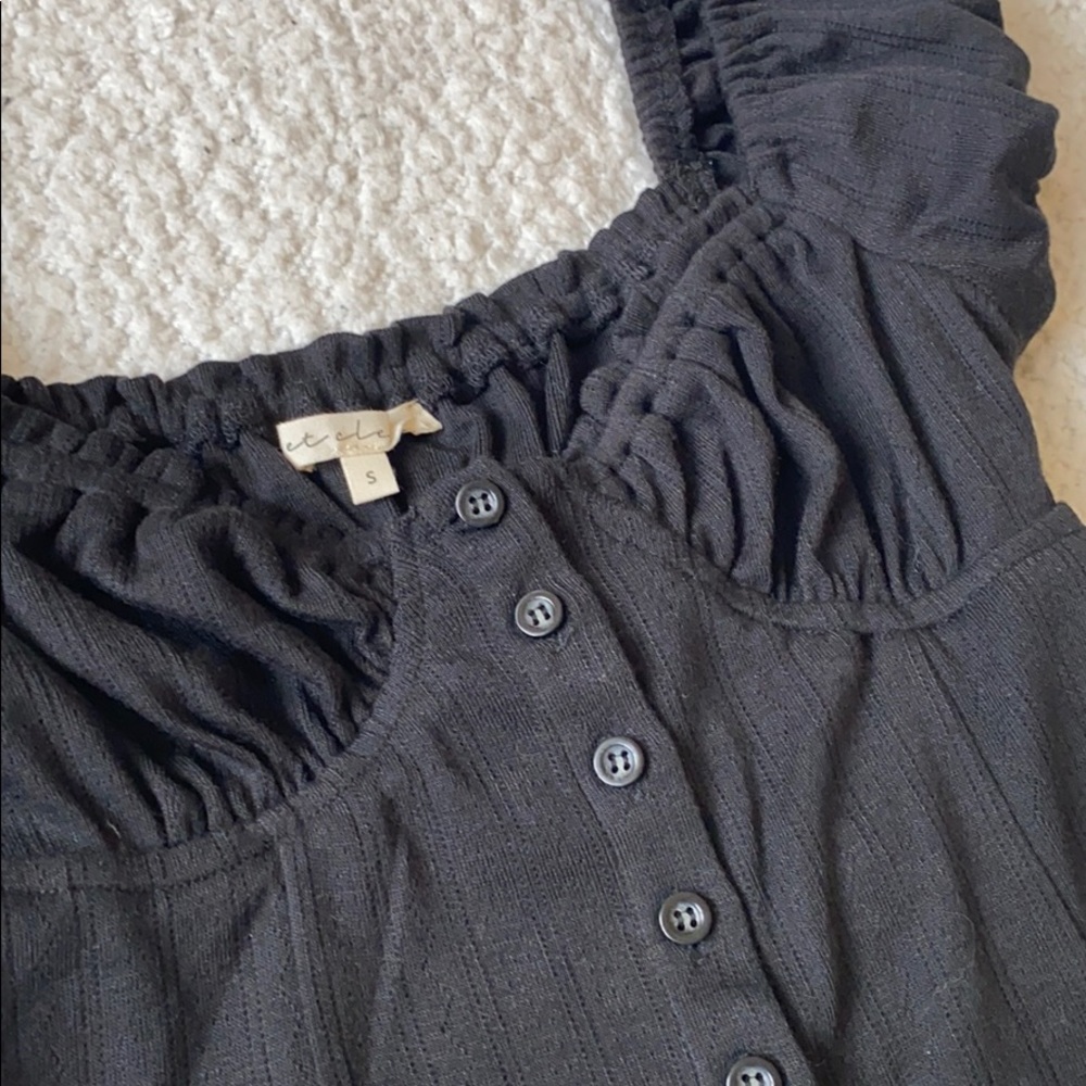 Black button up knit top - Picture 2 of 5